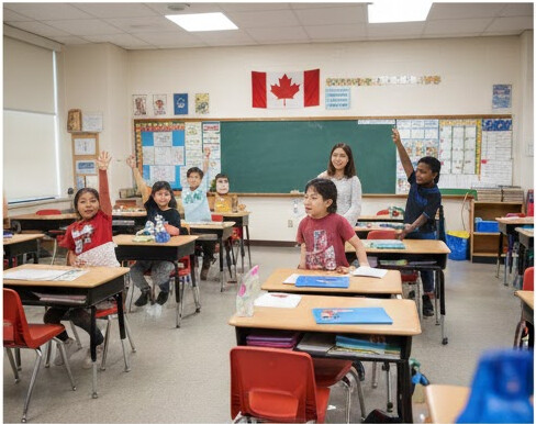 캐나다 유학- 통합 교육 교실에서 적극적으로 수업에 참여하며 발표하는 다양한 배경의 학생들