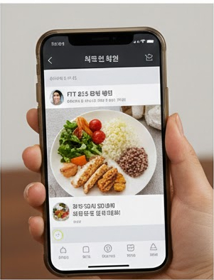 스마트폰 앱으로 다이어트 식단 관리를 기록하고 피드백 받는 장면-5kg 감량의 핵심이었던 실시간 식단 기록과 PT 피드백 과정을 보여주는 사진