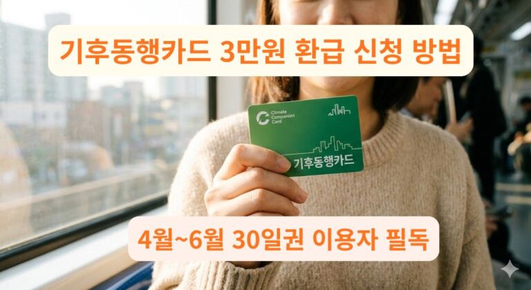 기후동행카드를 손에 들고 환하게 웃고 있는 청년의 모습