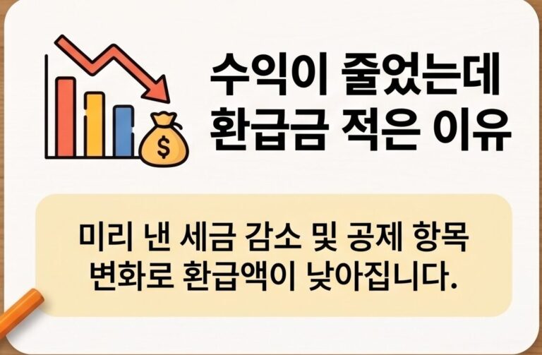 소득 및 수익이 줄었는데 세금 환급금 조회 시 금액이 적어지는 원인 설명 카드
